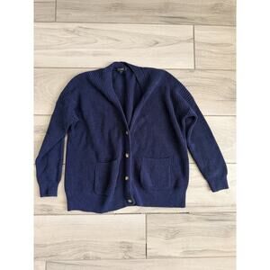 J Crew Cardigan Sweater Womens XS Navy Blue Cable Knit Button Up